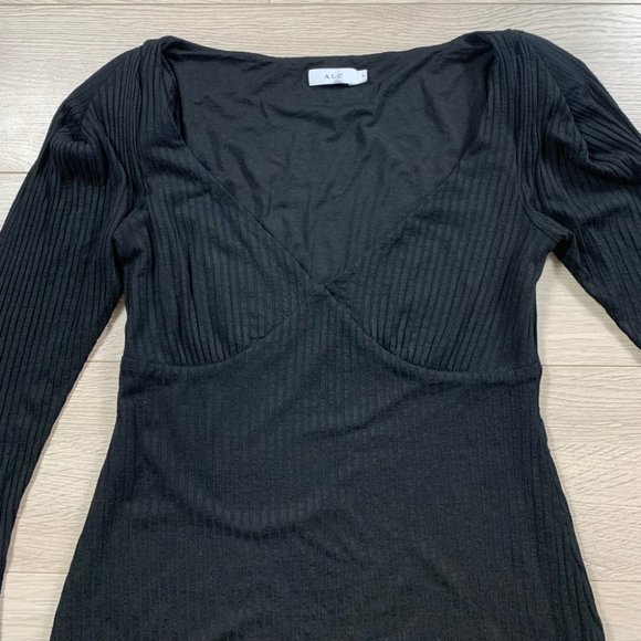 A.L.C Black Ribbed V-neck Long Sleeve Top - Picture 6 of 13